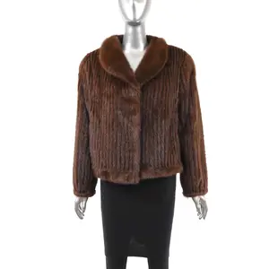 Brown Corded Mink Jacket- Size M