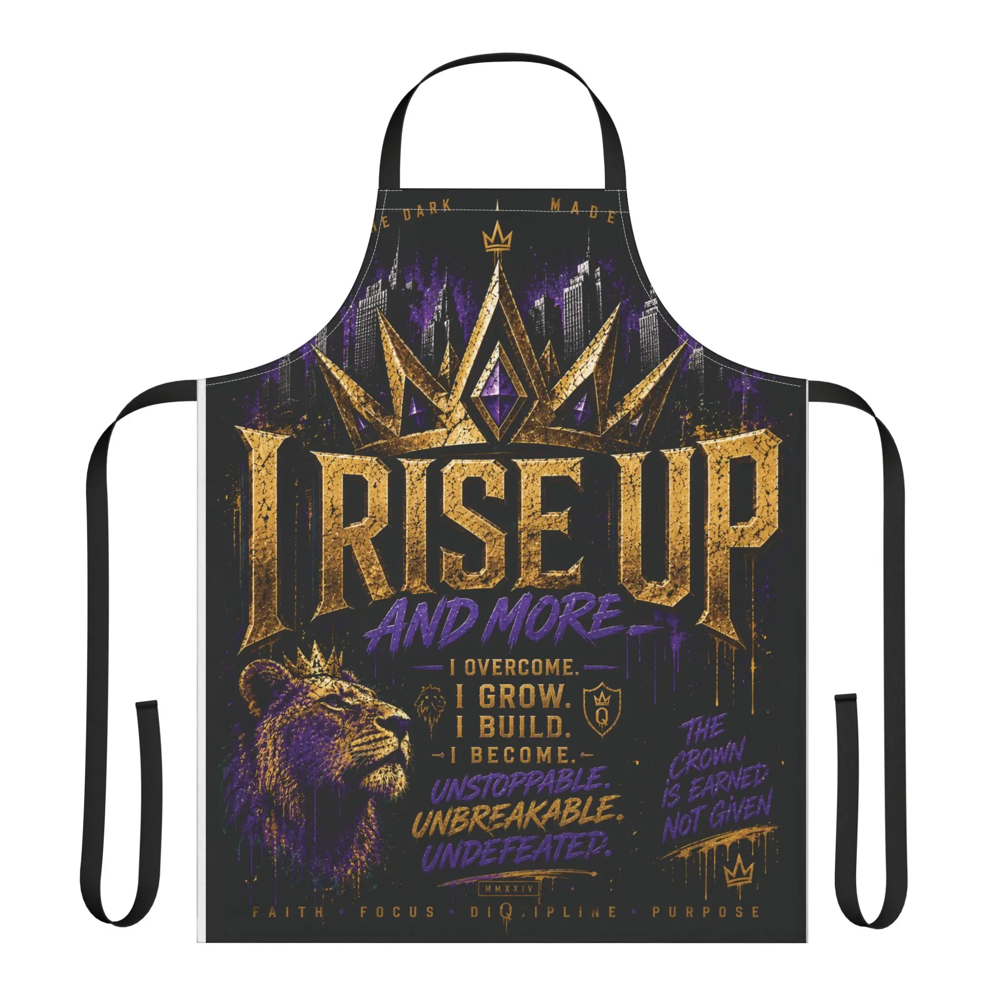 I Rise Up motivational typography Apron | Lion crown kitchen apron
