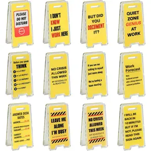 24 Pack Funny Office Desk Signs, Mini Acrylic Yellow Caution Desk Signs Office Decorations for Coworker Women Men Boss and Employee Appreciation Gifts