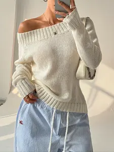 New Women's Autumn Winter Sweater, Casual Fitted Long Sleeve Round Neck Knit Top, Ladies Fashion Pullover for Fall & Winter Seasons