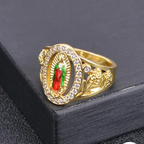 Mexican Charm Guadalupe Amulet Ring, Religious Catholic Faith Accessories, Holiday Celebration Gifts, Protective Blessing Jewelry Gifts for Men and Women