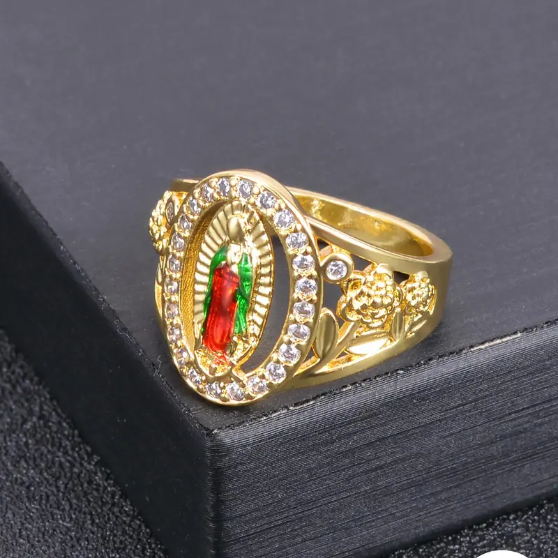 Mexican Charm Guadalupe Amulet Ring, Religious Catholic Faith Accessories, Holiday Celebration Gifts, Protective Blessing Jewelry Gifts for Men and Women