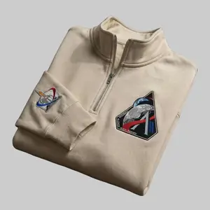 Artemis II Mission Embroidered Quarter Zip, Space Enthusiast Pullover, Astronaut Sweatshirt, NASA 1/4 Zip Sweater, Space Lover Gift