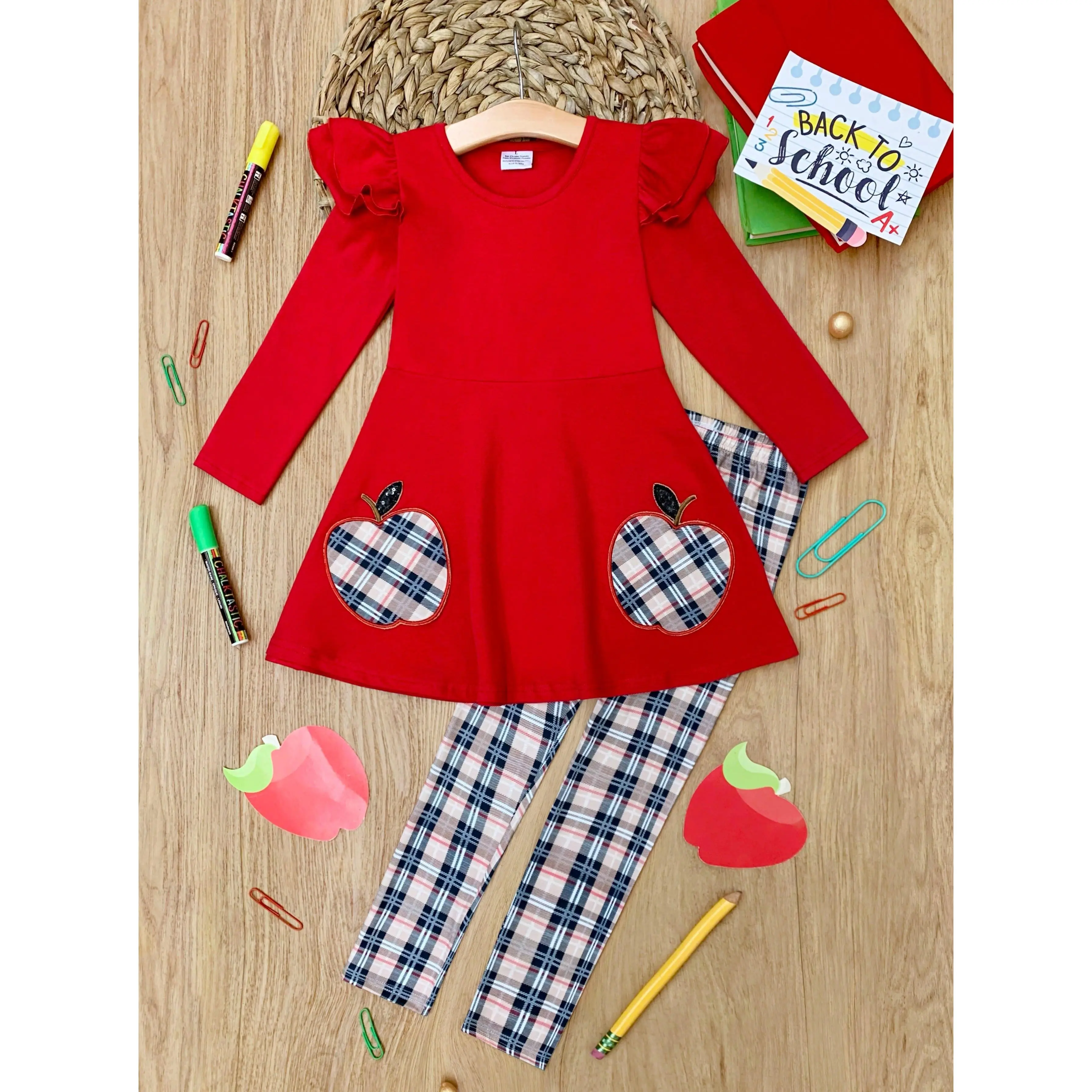 Fashion Class Apple Peplum Tunic and Plaid Legging Set