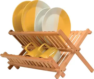 [LIMITED TIME DEAL]  Kitchen Dish Drying Rack for Kitchen Counter - Bamboo Dish Drying Rack - Wooden Collapsible Rack Dishes Drying Rack Kitchen - 2 Tier  Rack Small - Dish Strainer - Dishrack Organiser