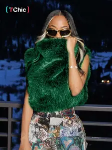 Women's Fashion Fitted Sleeveless Faux Fur Vest for Autumn Winter, Solid Color Tops for Ladies, Casual Everyday Wear, Womenswear