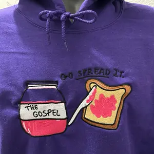 Go Spread the Gospel Fun Embroidered Purple Pullover Hoodie Long Sleeve