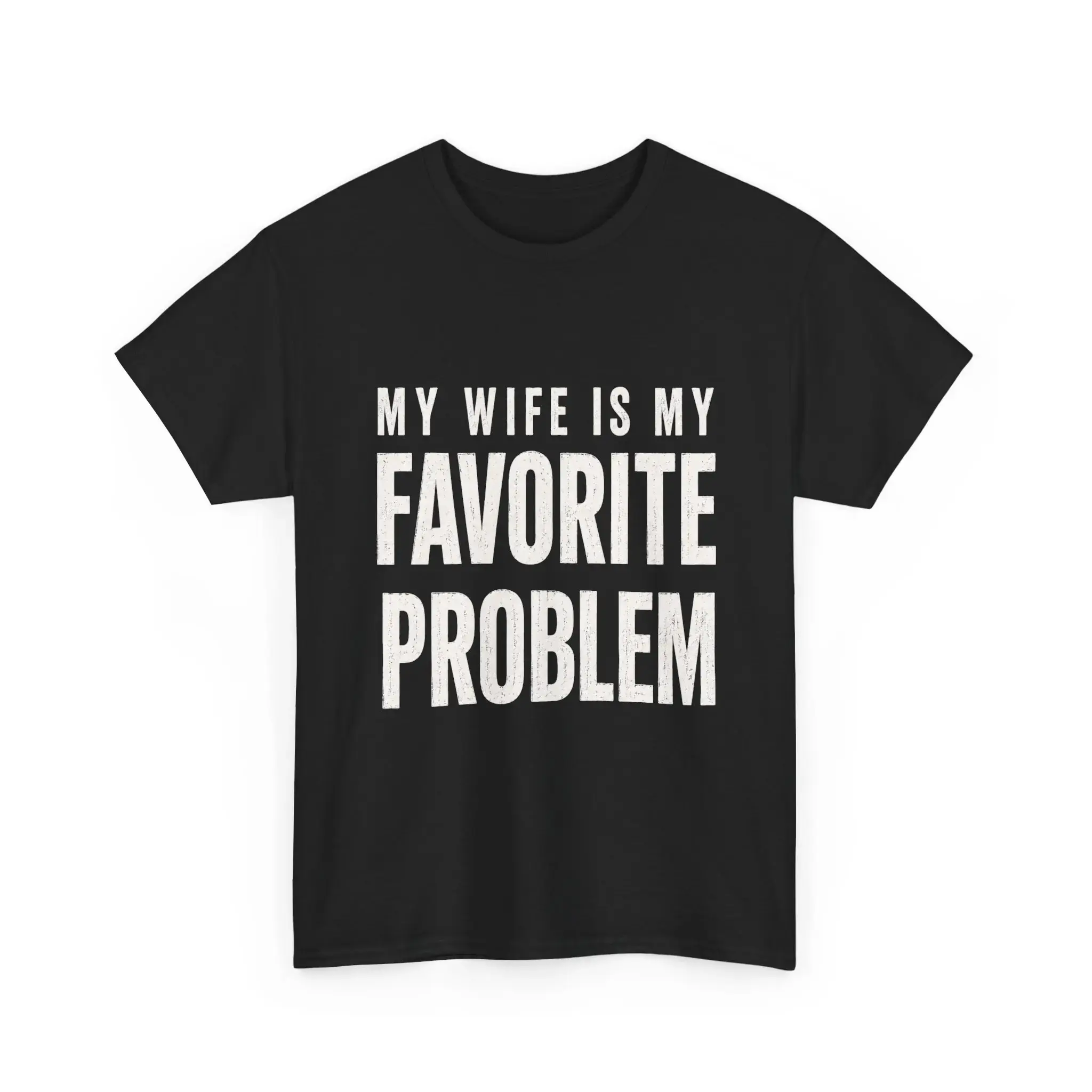 Men's Classic Short-Sleeve Cotton T-Shirt - Menswear, Round Neck, Stylish Unisex Ribbed Crew Neck, Funny 'My Wife Is My Favorite Problem' Graphic Print, Lived-In Vibe Casual Top