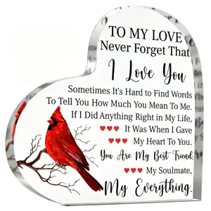 Transparent Heart-Shaped Acrylic Ornament with Letter Pattern - Home Decor Plaque Sign, Romantic Anniversary Gf Gift, Summervibes Home Supply Love Symbol