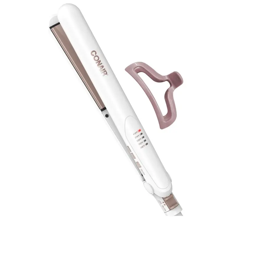 Conair Hair Straightener, Double Ceramic, 1" Extra-Long Plates | Double ceramic hair straightener for all hair types with 5 heat settings to 410°F, 30-second heat up & a claw clip