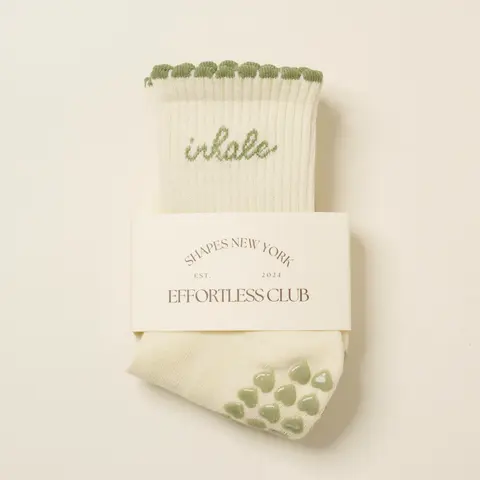 Effortless Club Grip Socks, Inhale Exhale Petal Trim, Half Crew Pilates Socks, Non-Slip Socks, Barre, Yoga Socks