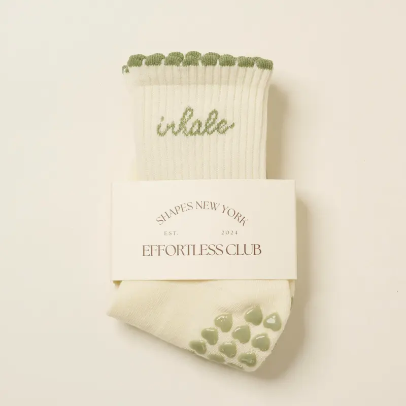Effortless Club Grip Socks, Inhale Exhale Petal Trim, Half Crew Pilates Socks, Non-Slip Socks, Barre, Yoga Socks