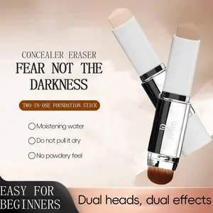 2-In-1 Tinted Moisturizing Concealer Foundation Stick for Full Coverage, Long-Wearing Hydrating Formula, Dual Brush Head Makeup for All Skin Types