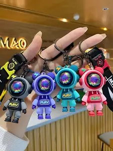 Cute Cartoon Lightning Bear Astronaut Silicone Keychain, Creative Couple Car Backpack Accessory, Fashionable Key Ring for Bags, Trendy Cute Keychain
