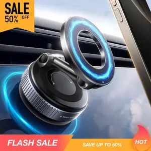 Retractable Car Phone Mount - 360° Rotating Strong Magnetic Foldable Phone Holder for iPhone 15/16 Pro Max,Android, for GPS/Mirror/Smooth Surface, Military-Grade Suction Cup, Dashboard/Windshield Mount, Hands-Free Driving Accessories
