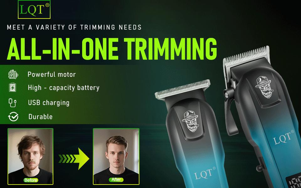 LQT 2-in-1 Cordless Hair Clipper & Trimmer Kit for Men, Gradient Blue Electric Grooming Set with LCD Display, Complete Home Barber Kit with Storage Case & Full Accessories