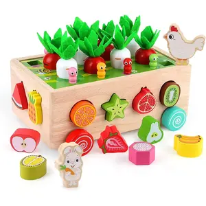 L-ITC020  Montessori Wooden Garden Toy for Baby Boys Girls 1 2 3 Years Old, Fine Motor Skills Developmental Gift Toy Color Shape Fruit Sorting Orchard Cart Farm Game for Toddler 1-3