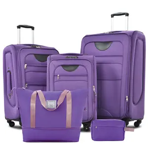 Softside Luggage Set 3 Piece Suitcase with Duffel Bag Spinner Wheels Lightweight Expandable Travel Luggage 22" 26" 30",Purple