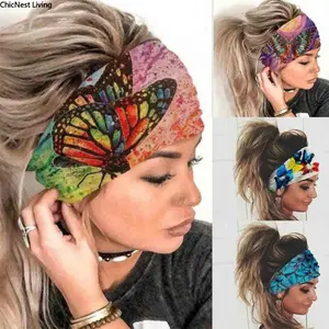 Women's 4Pcs Wide Boho Stretch Button Headbands - Breathable Soft Fabric Headwraps, Bandana Turban Hair Accessories, Stretch Band for Daily Wear, Yoga, Running