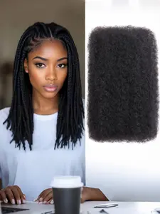 Natural African Curly Hair Bundles, Medium Length, Smooth Natural Fiber, No Lace Synthetic Hair, Synthetic Wavy Curly, for Braiding, Twisting, Daily Use, Synthetic Extensions