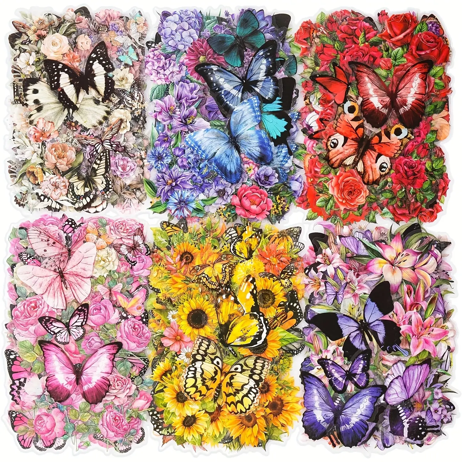 300pcs Assorted Durable Transparent PET Butterfly-Flower Adhesive Stickers - 1.4-3 in, Waterproof Weather Resistant Office Stationery Decals, Clean Residue-Free for Journaling, DIY Craft Kit for Scrapbook Enthusiasts