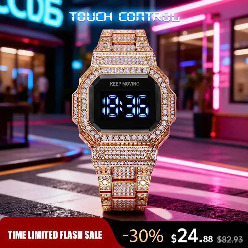 Luxury Diamond Touch Screen Watch Waterproof Digital Jewelry Wristwatch Rose Gold Crystal Iced Out Smart Touch Display Fashion Bling Watch for Women Men Gift Daily Street Style