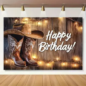 1pc cowboy boots and hats theme background banner Party Decoration Supplies - Country cowboy wood board theme, perfect for birthday party decoration, wall decoration, garden decoration, indoor and outdoor decoration, and photography background
