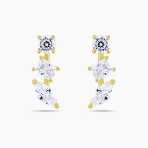 Swagy Chic Triple Stone CZ Drop Stud Earrings - Hypoallergenic, Minimalist, Versatile, Cascading Sparkle Design, Secure Backing, Stud Earrings Jewelry
