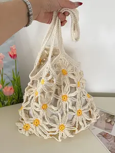 Women's Floral Hollow Out Large Capacity Woven Bag, Essential Beach Accessory for Vacations & Holidays, Stylish Summer Straw Backpack