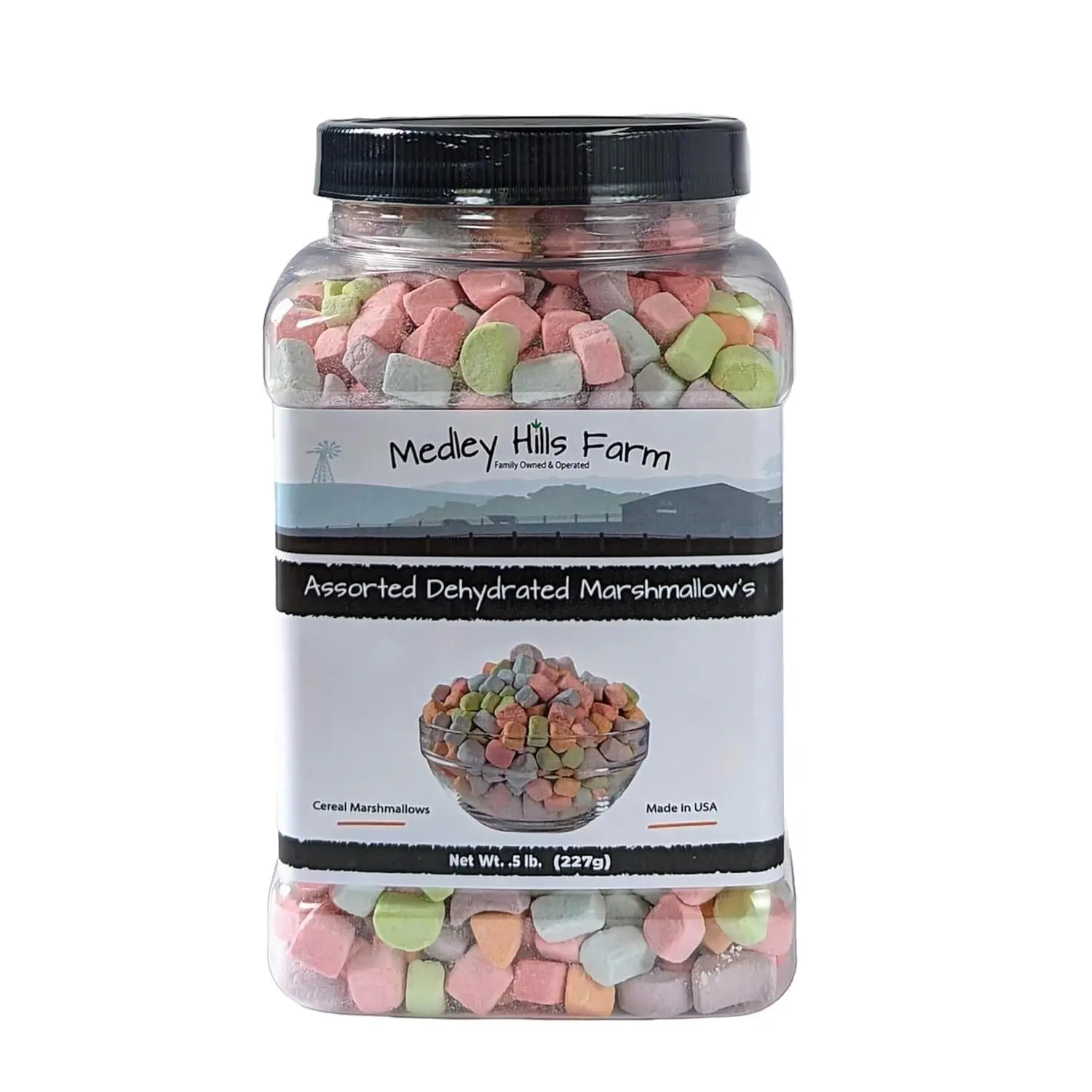 Assorted Dehydrated Marshmallows in Reusable Container by Medley hills farm - Cereal marshmallows