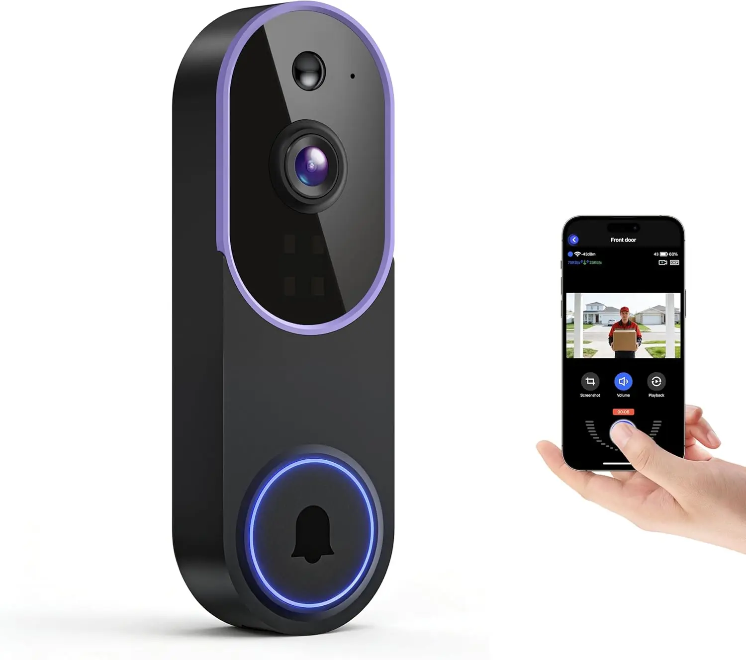 Smart 1080p Video Doorbell Camera for Homes/Apartments Outdoor Entry, Night Vision, Live View, AI Human Detection, 2-Way Audio, Cloud Storage (Sold Separately), 2.4G WiFi Only, Hidden Security Video Monitor