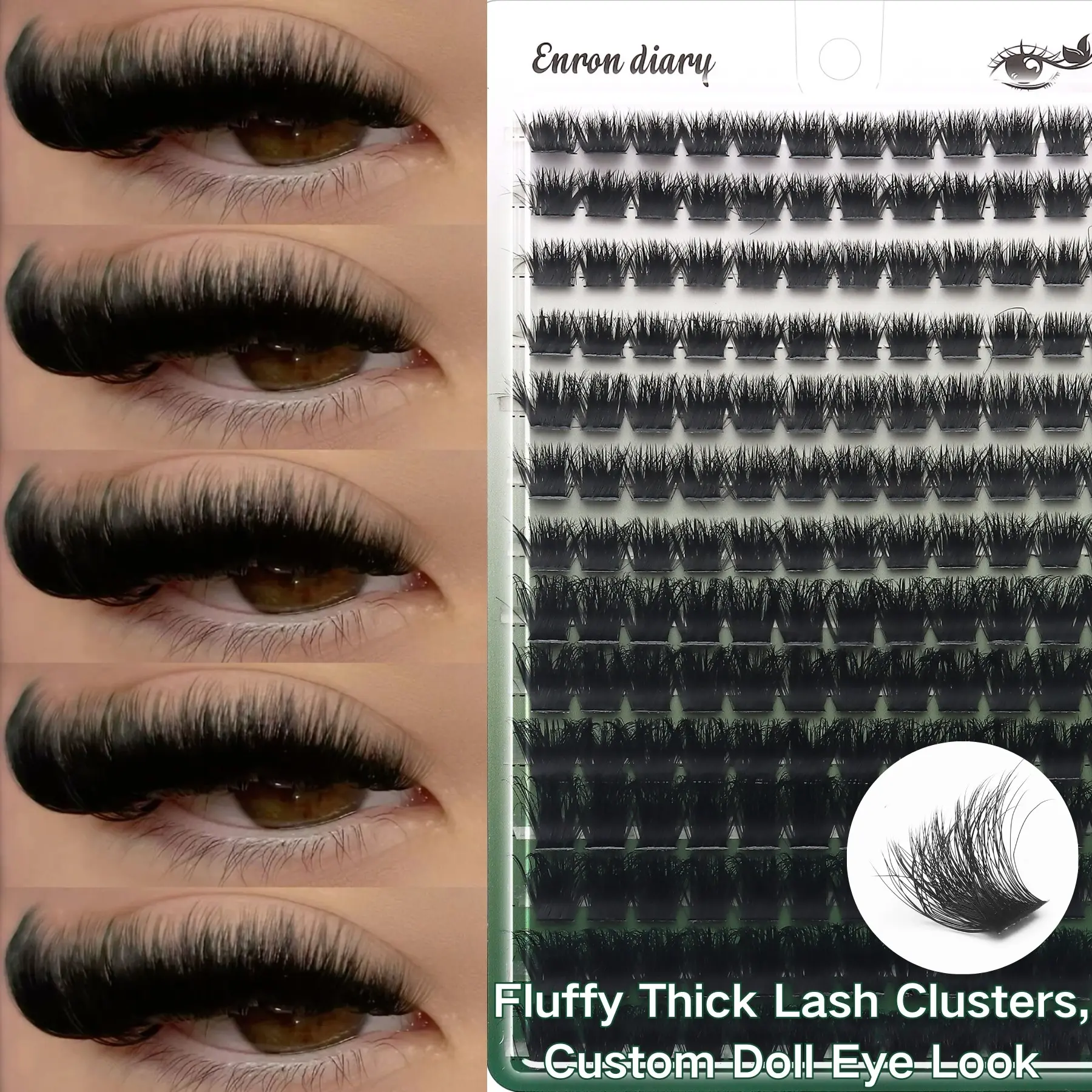 Thick Fluffy Individual Cluster Eyelashes, Volumized False Eyelashes, Dramatic Volume Eyelashes, Mixed 10-18mm Multi-Length Lash Clusters with Soft Band, Beginner-Friendly Easy DIY Lash Extensions, Reusable Long-Lasting Curly Dramatic Doll Eye Makeup
