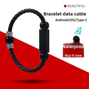 Bracelet-style fast-charging type-c data cable, portable leather charging cable, universal