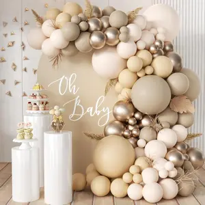 Boho Nude Neutral Balloon Arch Kit, 166Pcs Pastel Brown Maca Light Orange Nude Champagne Gold Metallic Balloons Garland For Baby Shower Gender Reveal Birthday Party Decoration
