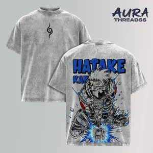 Kakashi Hatake Washed Vintage T-Shirt Menswear Heavy Cotton Top, Naruto Anime Manga Sharingan Copy Ninja Double Printed Graphic Tee, Unisex Oversize T-shirt Sweatshirt, Gift for Anime Fans Tshirt