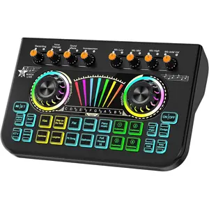 Audio Mixer, Sound Board for Pc/Phone Live Streaming Gaming, Audio Interface for 3.5mm/6.35mm Dynamic Microphone, Live Sound Card with Voice Changer, Denoise, Lead Singing Podcast Mixer