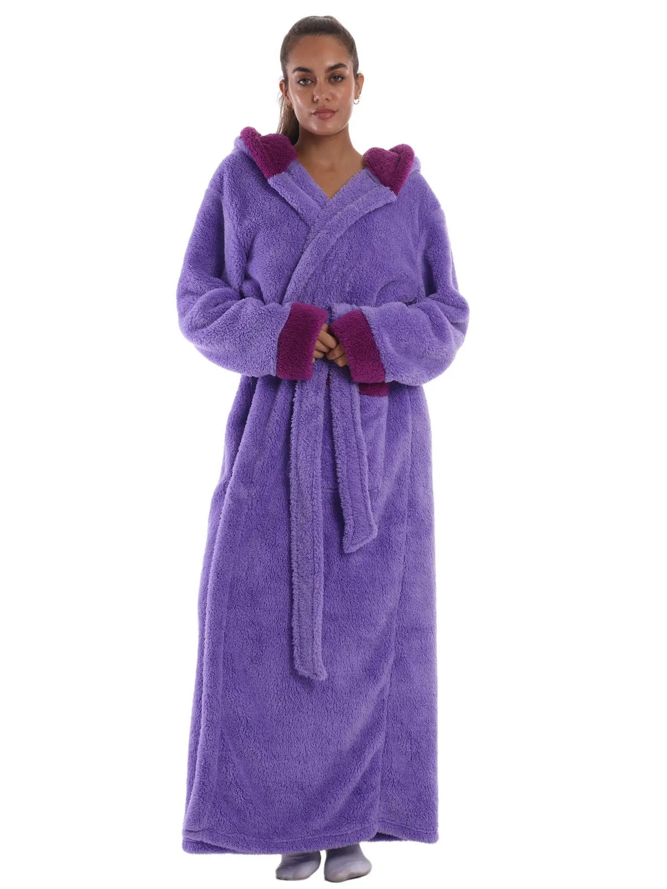 Oversized Cozy Flannel Lined Hooded Robe for Men & Women - Thickened Long Sleeve Bathrobe,Cozy Home SleepWear