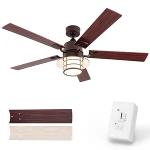 Simpol Home 52" Farmhouse Indoor Ceiling Fan with LED Light, Wall Control, Reversible AC Motor, Walnut/Oak Reversible Blades and Oil Rubbed Bronze Finish