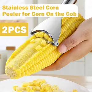 2 Counts Corn Peeler, Dual Stainless Steel Corn Removers, Quick Corn Kernel Stripper for Easy Cob Preparation