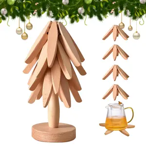 Set of Wooden Leaf Design Coasters Heat-Resistant Table Mats with Holder Decorative Drink Coasters for Home Kitchen Coffee Tea Cup Bar Placemats