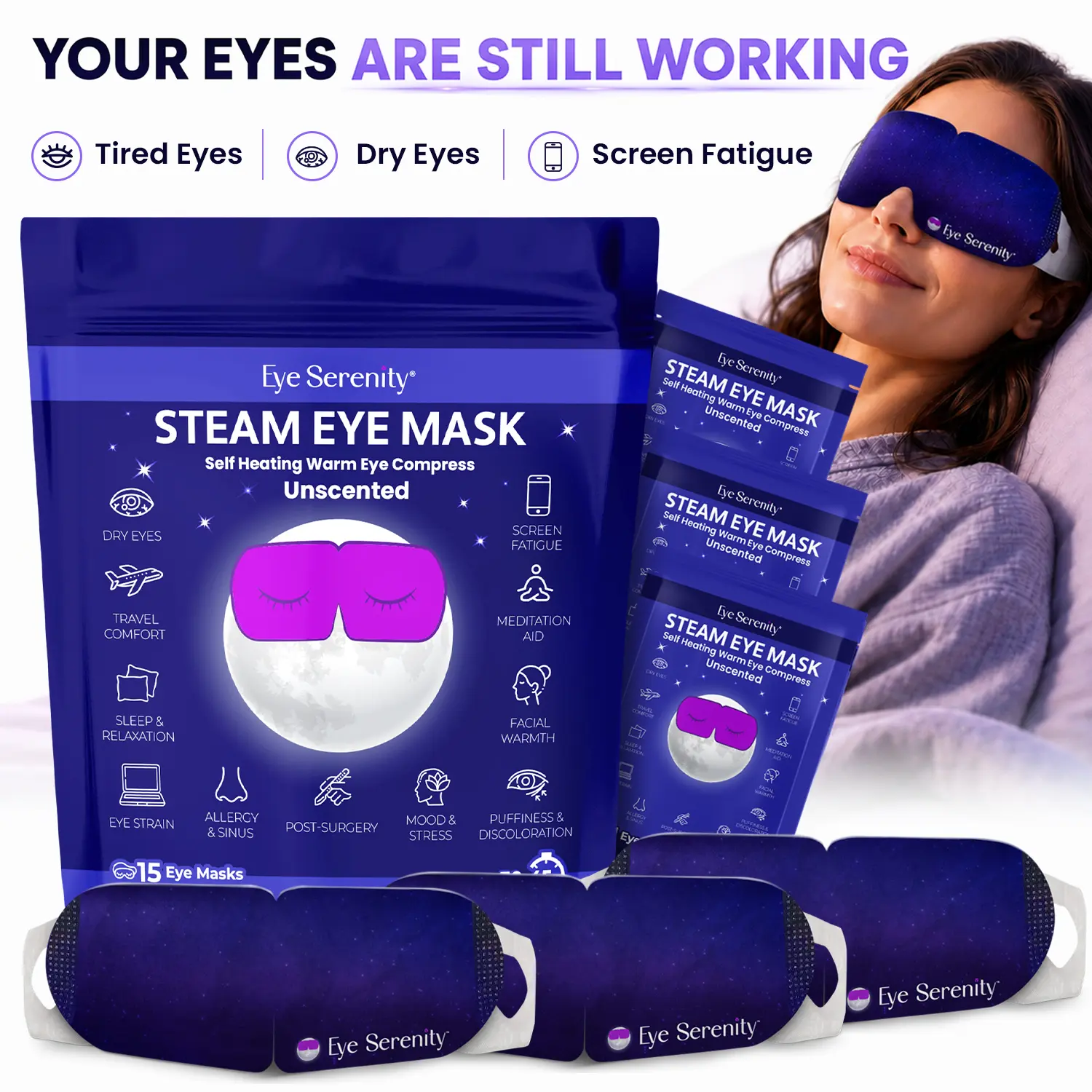 Eye Serenity Steam Eye Mask - Warm Eye Compress and Sleep Mask for Dry Eye, Screen Fatigue, Travel, Sleep, Gifts -  Calming Heated Eye Mask