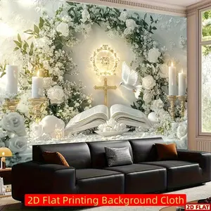 2D Flat Banner, 1pc Polyester wonderful party banner-The First Communion Theme design - Mi Primera Comunion & First Holy Communion Photography Background, Wall Hanging Backdrop, Perfect for Youngsters Showers & Youngsters Celebrations, W