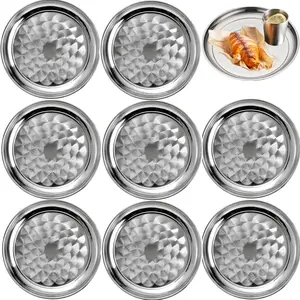 8 Pack Stainless Steel Plates 10", Unbreakable Round Serving Trays, Metal Charger Plates for Dining Table, Restaurant & Outdoor