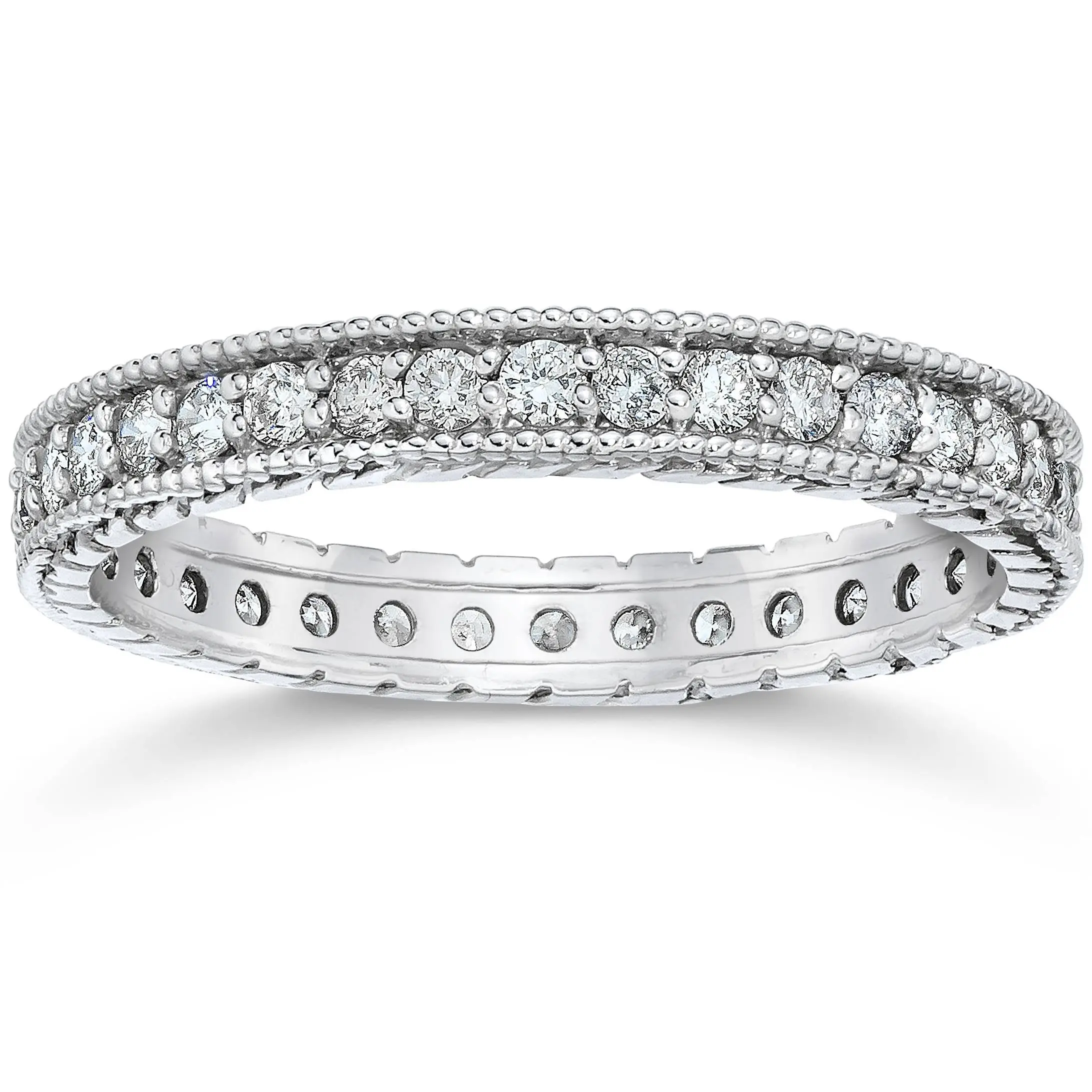 5/8ct Vintage Diamond Hand Engraved Eternity Ring 14K White Gold