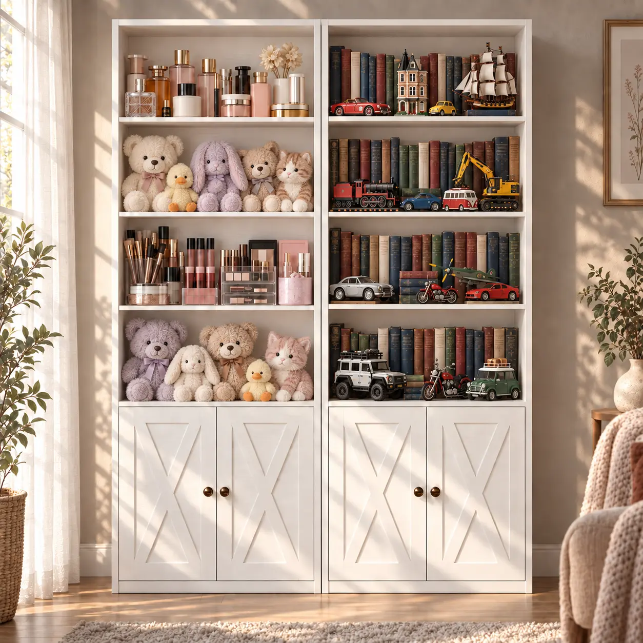 IRONCK 6-Tier Tall Bookshelf with Doors, 70.9-Inch Narrow Bookcase, 4 Open Display Shelves & 2 Hidden Storage Compartments, Freestanding Storage Cabinet for Bedroom, Living Room & Small Spaces, Black or White