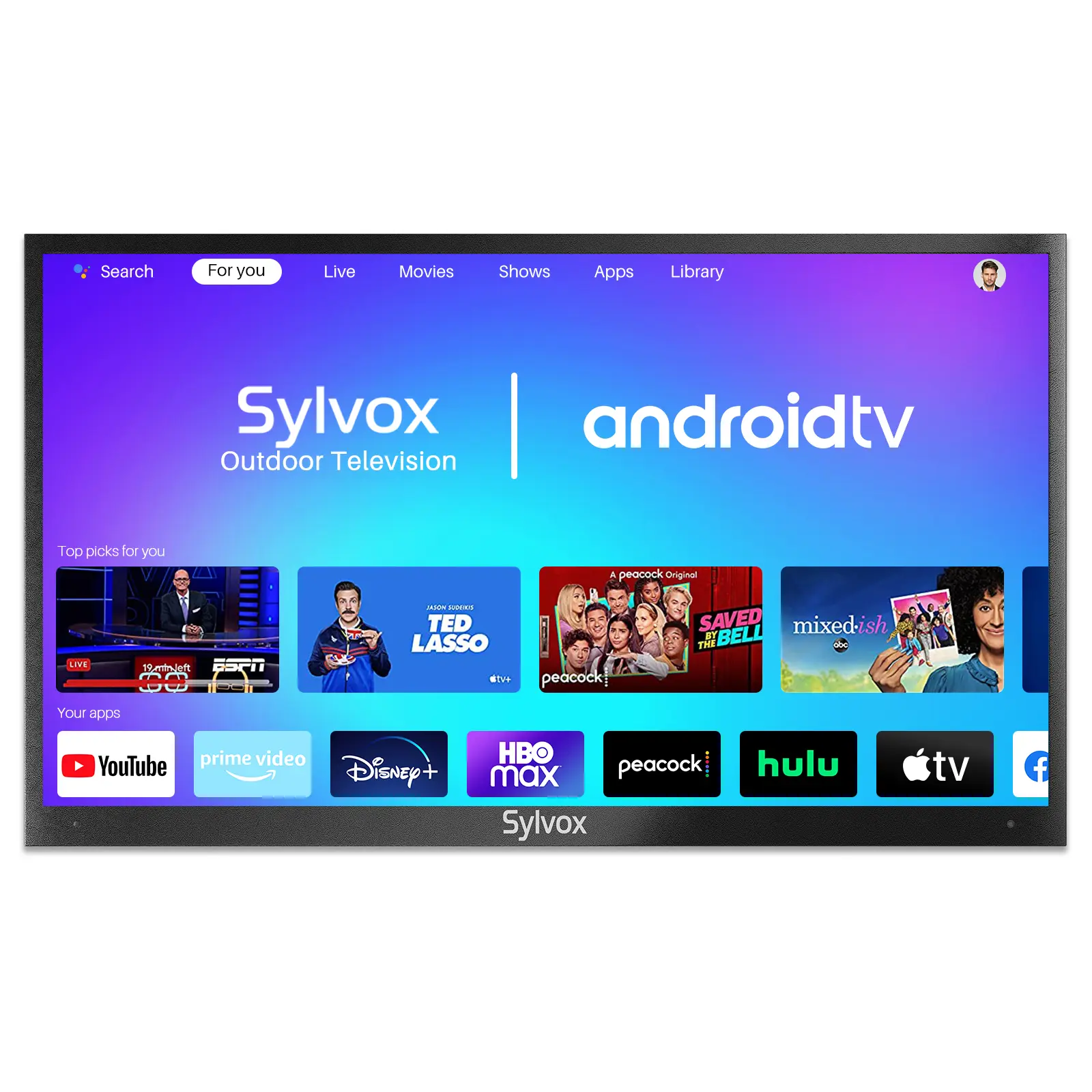 SYLVOX 65-inch Outdoor TV, 4K Ultra HD Android TV, 1000 nits brightness, suitable for partial sunlight exposure, IP55 waterproof and dustproof (Deck Pro). summerwins