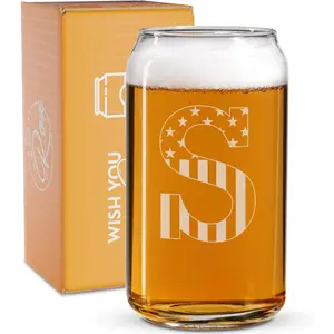 Mogram Beer Glasses for Men (A-Z) 16 oz - Beer Gifts for Men Bror S Dad Neighbor -  Christmas Gifts for Him - Persalized Drinking Gift Beer Glass Mugs - Engraved Beer Can Glass (S)
