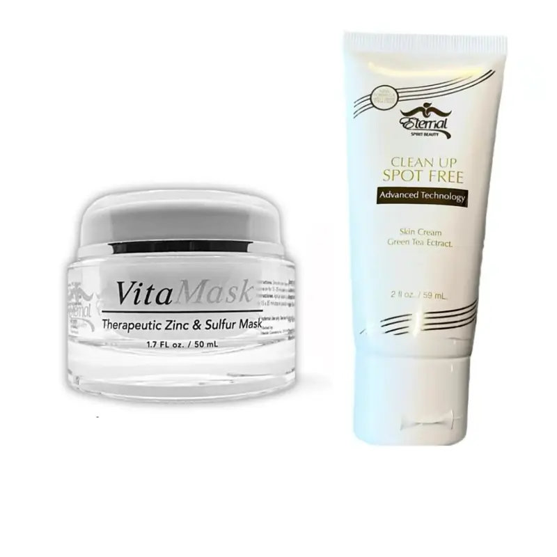 Clear Skin Duo Vita Mask-Therapeutic Zinc & Sulfur Mask, 1.7 FL oz. / 50 mL with CLEAN UP SPOT FREE Advanced Technology Skin Cream Green Tea Ectract