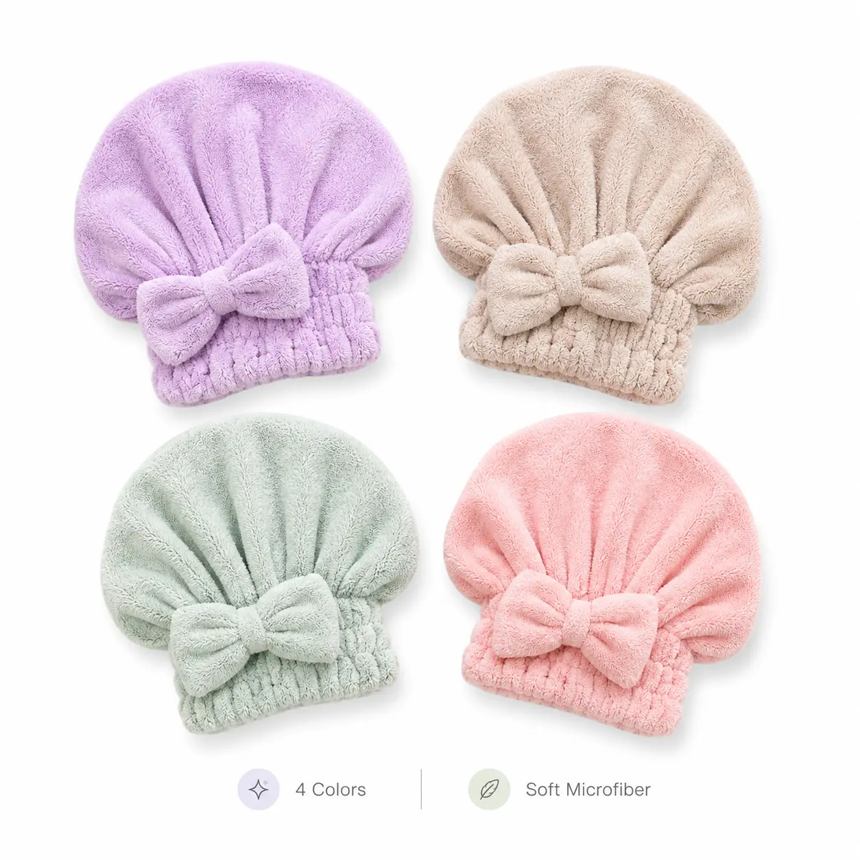 Soft Microfiber Hair Drying Cap for Women – Quick-Dry, Frizz-Free, Elastic Turban with Cute Bow, 4 Color Options for Spa, Shower & Hair Care Routine