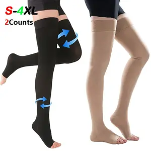 Men Women High Compression Athletic Socks, Open Toe Thigh-High Support Stockings, 20-30mmhg Circulation & Support, Ideal for Travel Running